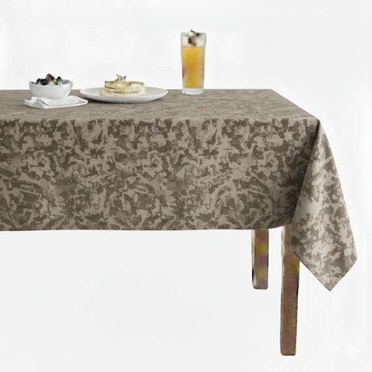Abstract Crushed Velvet Tablecloth –Taupe