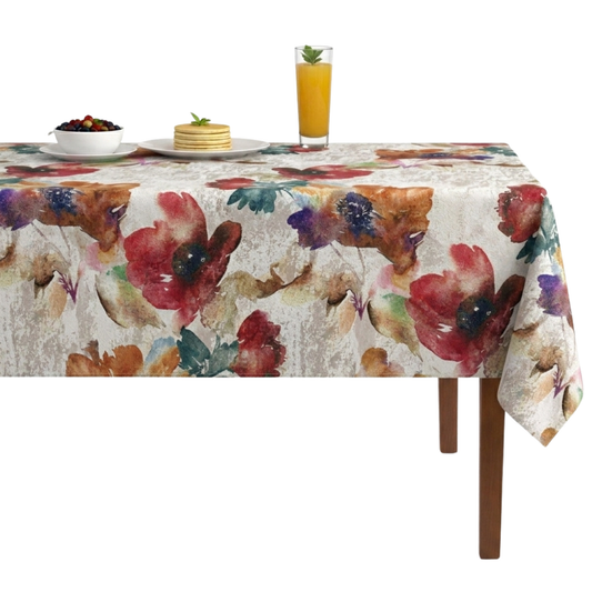 Aster Floral Digital Print Metallic Tablecloth-Mauve