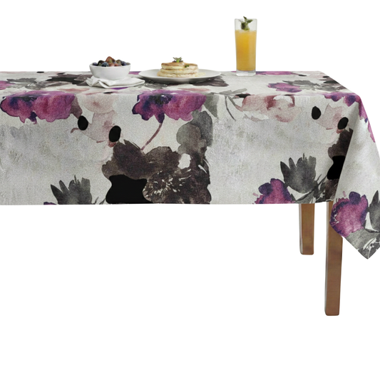 Aster Floral Digital Print Metallic Fabric-Plum