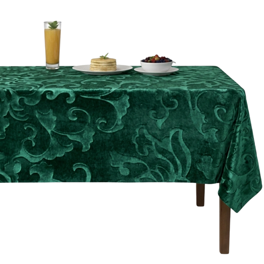 Vails Brocade Velvet Tablecloth - Forest