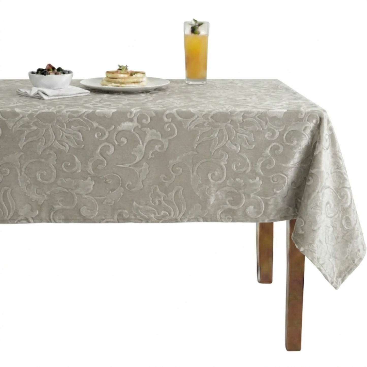 Vails Brocade Velvet Tablecloth - Ivory