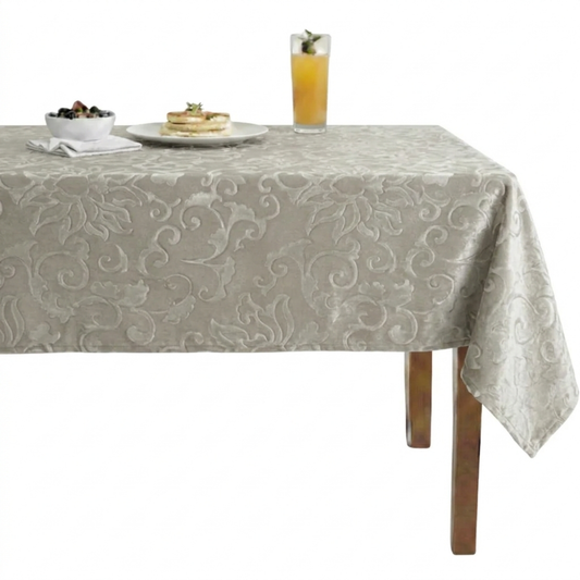 Vails Brocade Velvet Tablecloth - Ivory