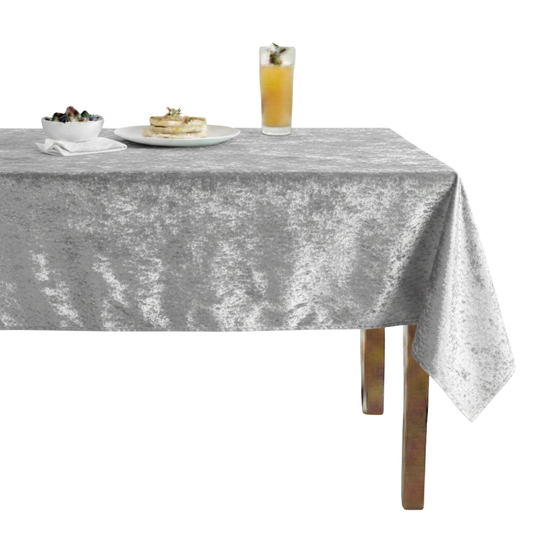 Riverdale Crushed Velvet Fabric Tablecloth - Silver