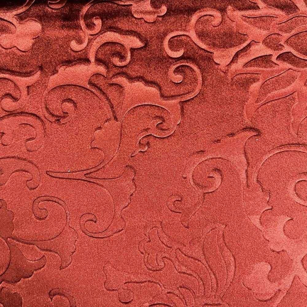 Burgundy Brocade Velvet Fabric by the Yard