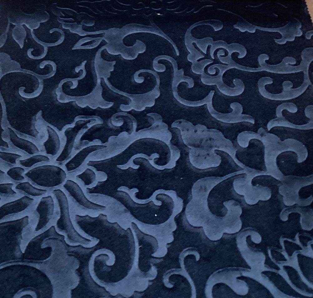 Navy Brocade Velvet Fabric by the Yard