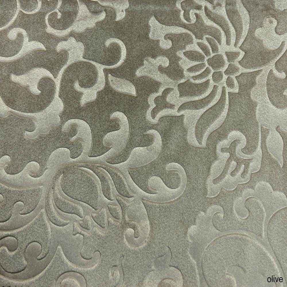 Olive Brocade Velvet Fabric by the Yard