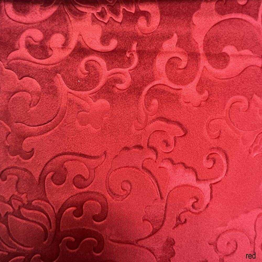 Red Brocade Velvet Fabric by the Yard