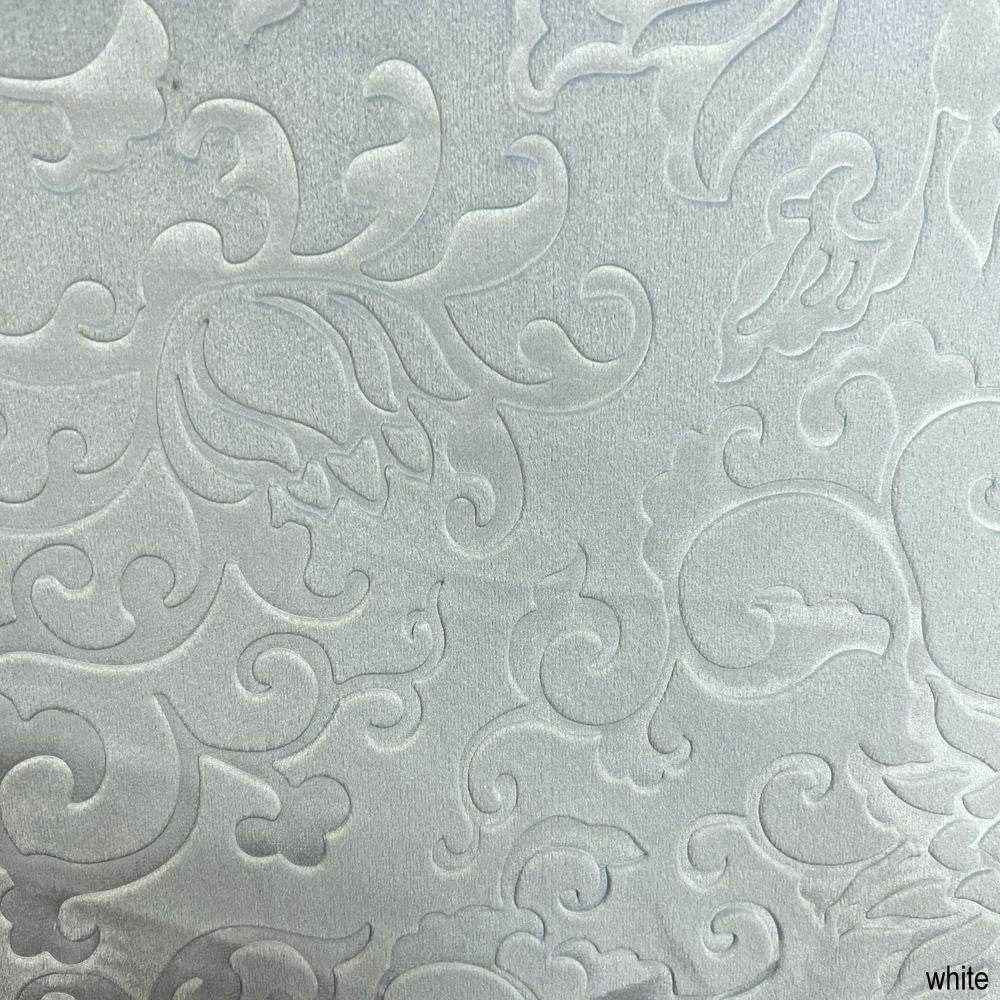 White Brocade Velvet Fabric by the Yard