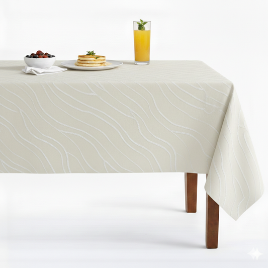 Antique White New Delhi Metallic Jacquard Tablecloth