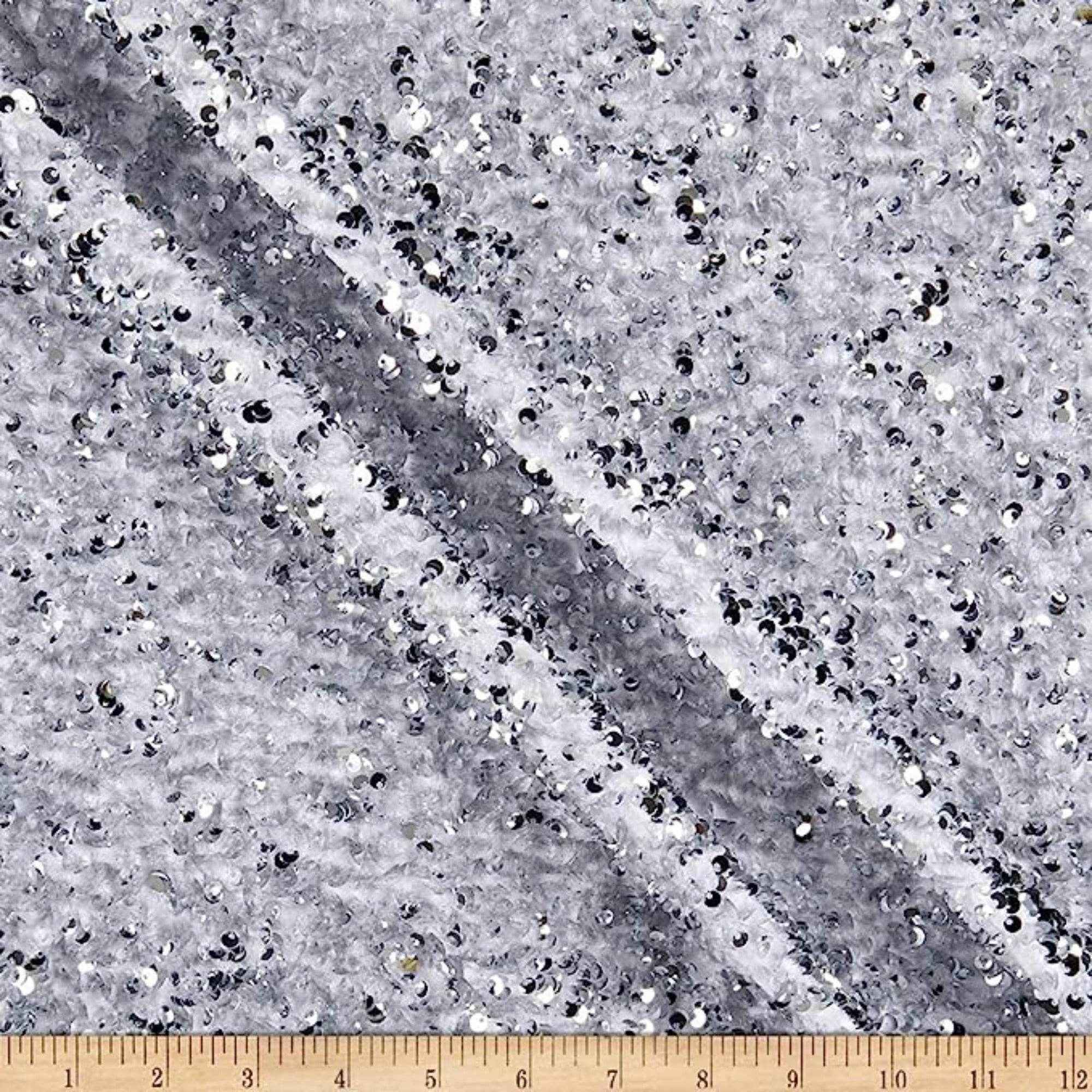 Silver/White Stretch Velvet Sequin Fabric by the Yard - 48 Inch Wide
